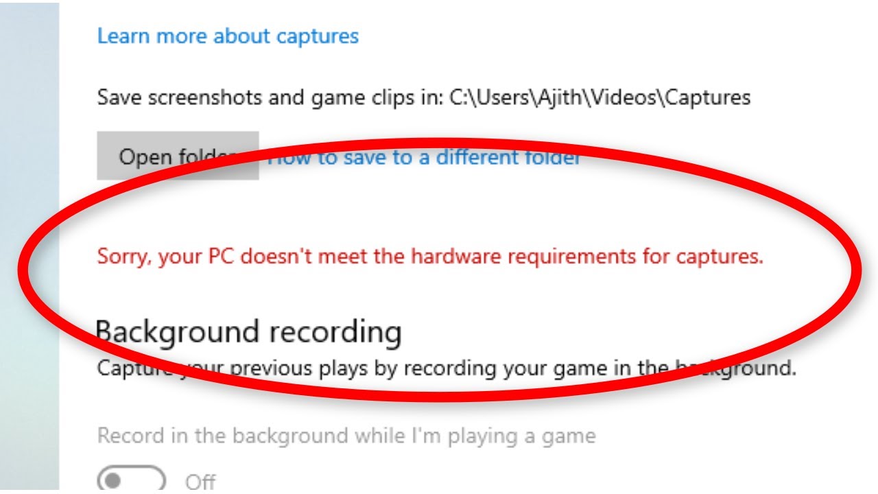 hardware requirements for xbox game bar recording