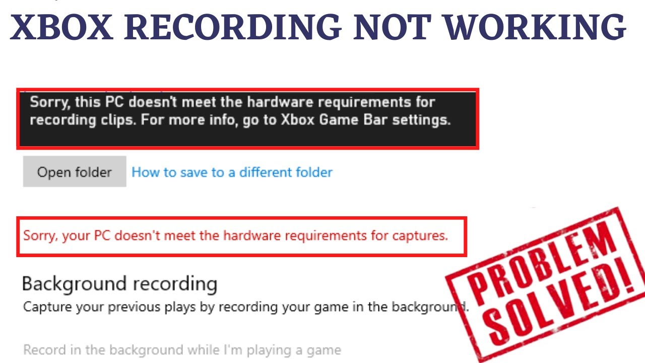 hardware requirements for xbox game bar recording