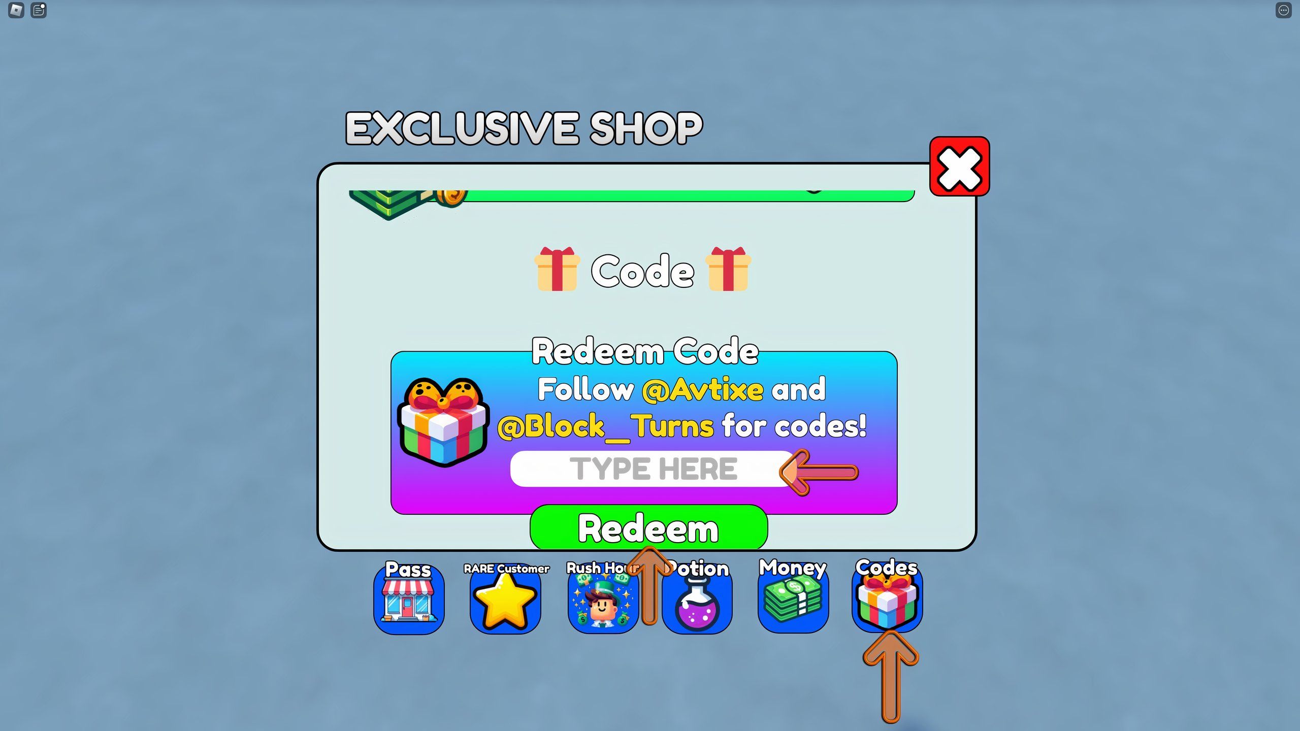 restauarant business codes roblox