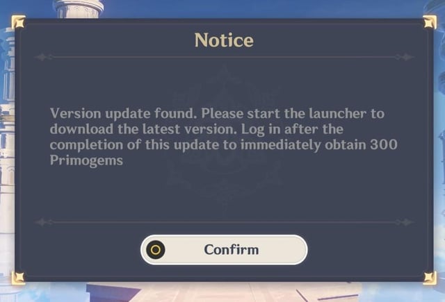 genshin impact version update found please start the launcher