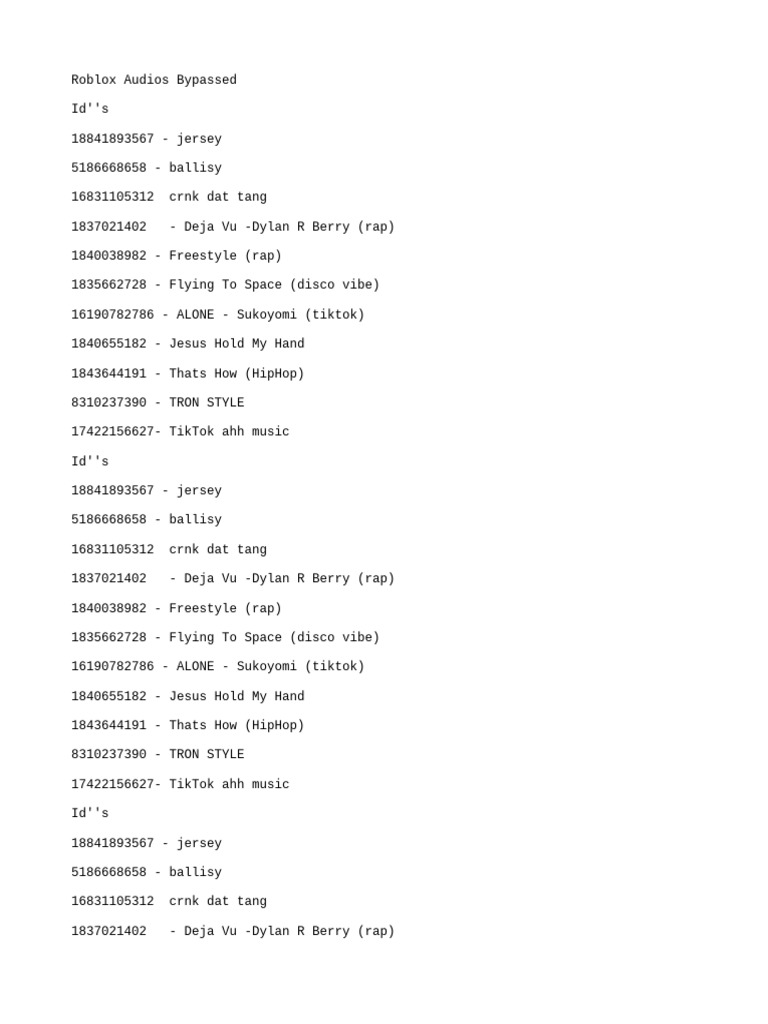 roblox bypassed audios